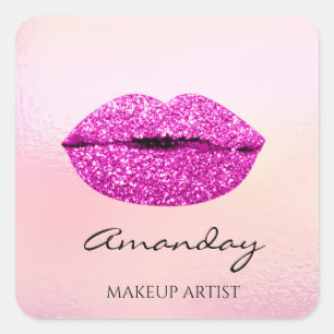Name Makeup Artist Rose Lips Pink Magenta Square Sticker