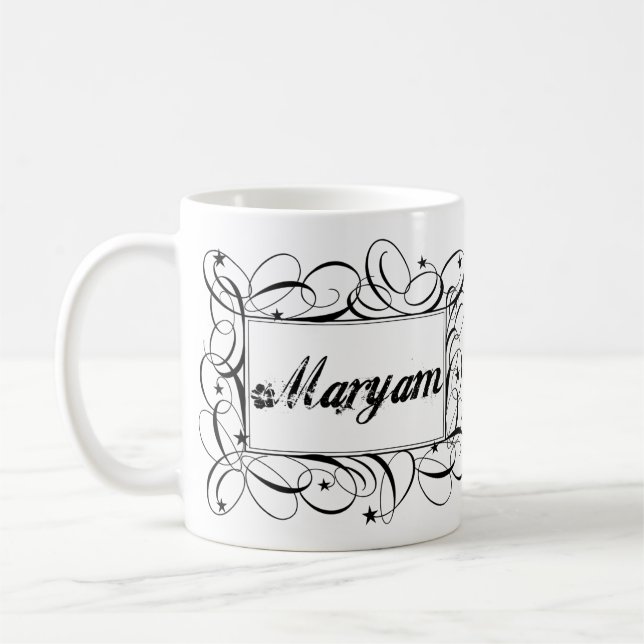 Name Maryam in black inside stylish frame Coffee Mug (Left)