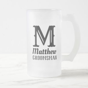 Name Masculine Monogrammed Classic Weddings Black  Frosted Glass Beer Mug