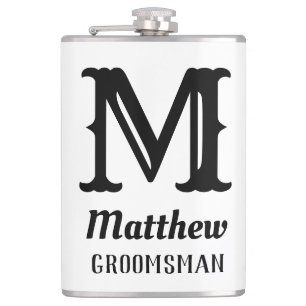 Name Masculine Monogrammed Classic Weddings Black  Hip Flask