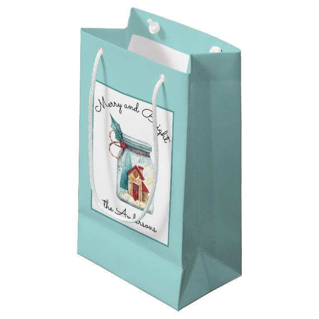 Name, Mason Jar Magic House, Merry & Bright, Small Gift Bag (Front Angled)