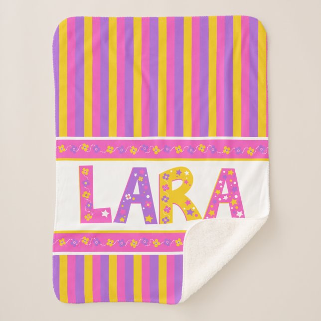 Name meaning Lara pink yellow purple flower star Sherpa Blanket (Front)