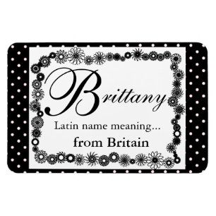 Name Meaning Magnet, Brittany Black Polka Dots Magnet