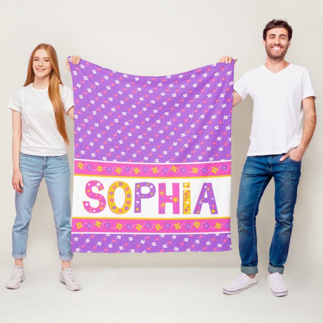 Name meaning Sophia pink yellow purple flower star Fleece Blanket (In Situ)