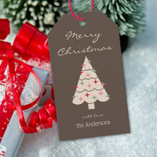 Name, Merry Christmas Mid Century Modern Tree Gift Tags