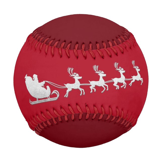  Name Merry Christmas Santa Reindeer Red Silver Baseball (Front)