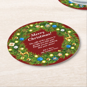 Name Message, Company Business Office Christmas  Round Paper Coaster