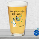 Name, Mid-Century Modern House Snowman 16oz Pint Glass<br><div class="desc">American style pint glass, also known as a shaker glass, featuring name and "Have Yourself a Merry Little Christmas" in elegant script and retro, mid-century modern house design. 16oz capacity and measures 3.5"diameter x 5.875"h. Change the name or remove using the Template provided. Made with top quality Libbey barware. -->...</div>