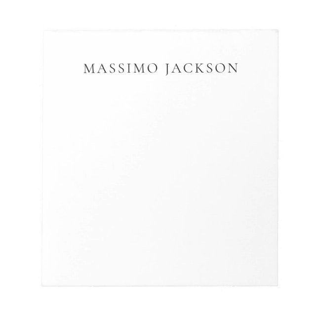 Name Minimalist Modern Plain Simple Black White Notepad (Front)