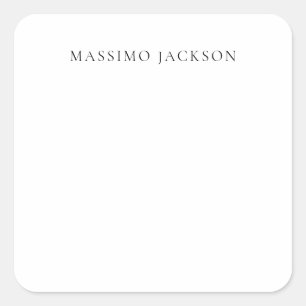 Name Minimalist Modern Plain Simple Black White Square Sticker