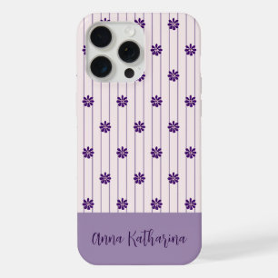 Name Modern Blush & Violet Stripes Floral Pattern iPhone 15 Pro Max Case