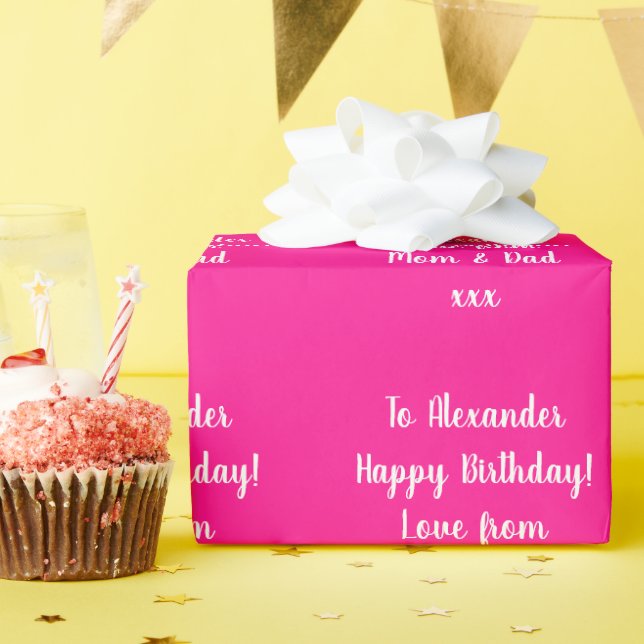 Name Modern Typography Hot Pink Happy Birthday Wrapping Paper (Birthday Party)