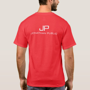 Name Monogram Back Side Design Mens Modern Red T-Shirt