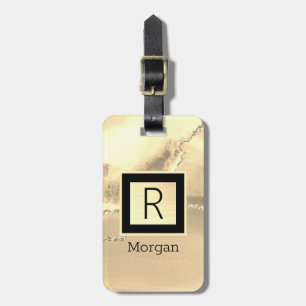 Name & Monogram, Black & Gold Box  Luggage Tag