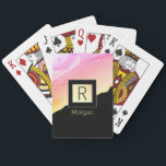 Name & Monogram Black & Gold Box Pink & Gold Agate Playing Cards<br><div class="desc">Personalize your name in gold and monogram in black on trendy black and gold box and pink and gold agate.</div>