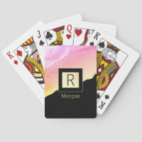 Name & Monogram Black & Gold Box Pink & Gold Agate