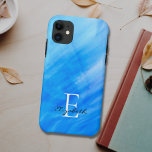 Name Monogram Blue Case-Mate iPhone Case<br><div class="desc">This stylish iPhone case is decorated with a watercolor wash design in shades of blue.
Easily customizable with your name,  and monogram.
Use the Customize Further option to change the text size,  style,  or colour if you wish.</div>