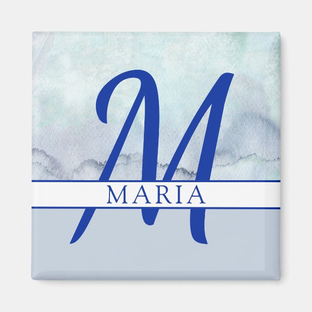 Name | Monogram Blue Watercolor Magnet (Front)
