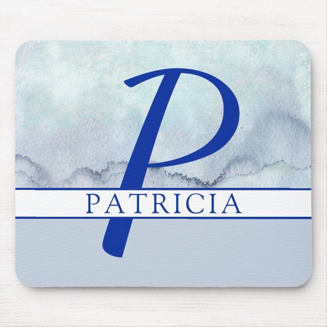 Name | Monogram Blue Watercolor Mouse Pad (Front)