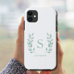 Name Monogram  iPhone 11 Case<br><div class="desc">This simple and elegant phone case is decorated with a monogram and name,  surrounded by green watercolor leaves.
Easily customizable.
Original Watercolor © Michele Davies.</div>