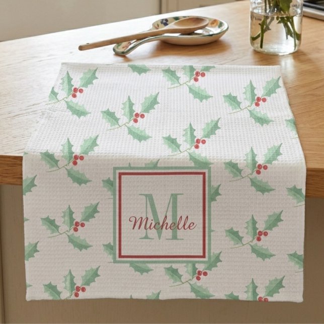 Name Monogram Christmas Holly  Kitchen Towel (Creator Uploaded)