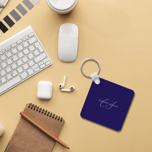 name monogram classic minimalist blue and white keychain