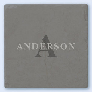 Name & Monogram   Dark Gray Stone Coaster