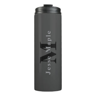 Name & Monogram Dark Gray Thermal Tumbler