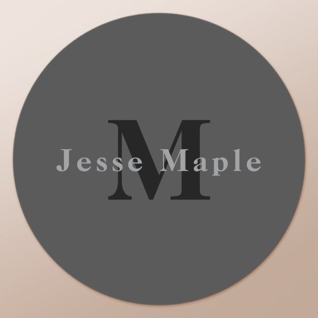 Name & Monogram | Dark Grey Classic Round Sticker (Creator Uploaded)