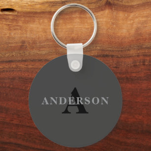 Name & Monogram Dark Grey Keychain