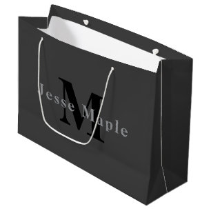 Name & Monogram   Dark Grey Large Gift Bag
