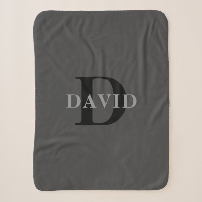 Name & Monogram | Dark Grey Sherpa Blanket (Front)