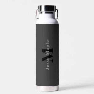 Name & Monogram Dark Grey Water Bottle