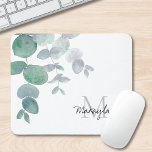 Name Monogram Eucalyptus Greenery Mouse Pad<br><div class="desc">This botanical mouse pad features watercolor eucalyptus greenery in soft shades of green on a white background.
Customize it with your name and monogram.
Original Watercolor © Michele Davies.</div>
