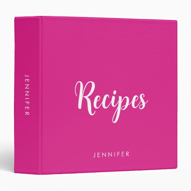 Name Monogram Family Recipes Pink & White Template Binder (Front/Spine)