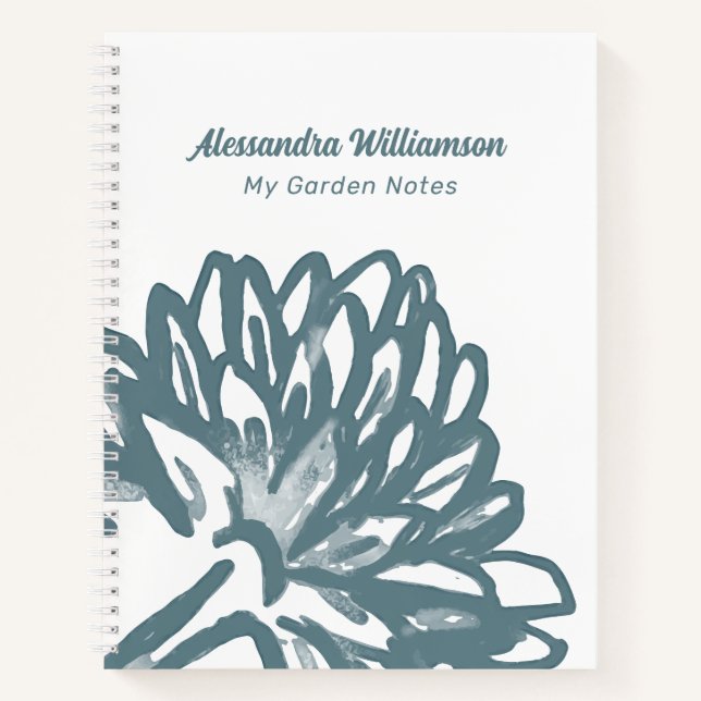 Name Monogram Floral Minimal White Blue Botanical  Notebook (Front)
