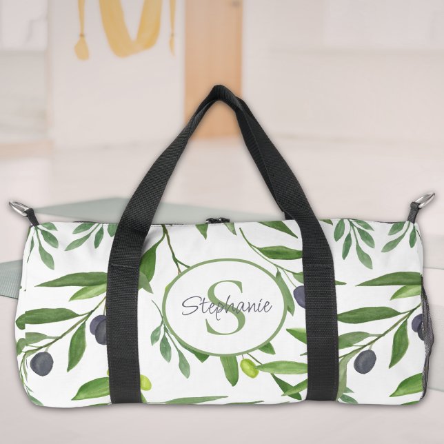 Name Monogram French Country Olive Pattern Duffle Bag (Creator Uploaded)