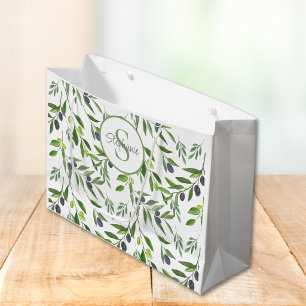 Name Monogram French Country Olive Pattern Large Gift Bag