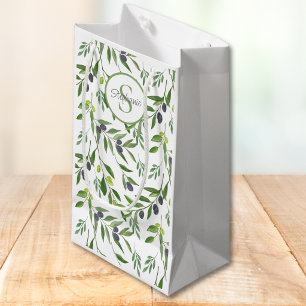 Name Monogram French Country Olive Pattern Small Gift Bag