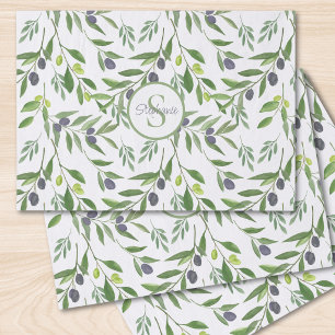 Name Monogram French Country Olive Pattern Tissue Paper