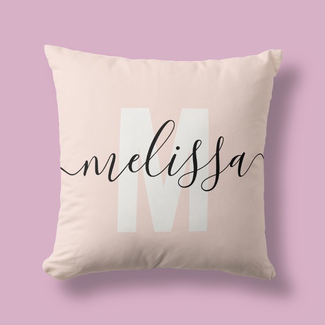 Name Monogram Girly Calligraphy Pink Throw Pillow (Creator Uploaded)