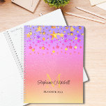 Name Monogram Gold Stars Girly Planner<br><div class="desc">This girly planner is decorated with faux gold and pink stars on a pink rainbow glitter background.
Easily customizable with your name,  monogram,  and year.
Use the Customize Further option to change the text size,  style,  or colour.</div>