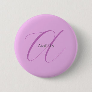 Name Monogram Initial Letter Orchid & Lilac 2 Inch Round Button