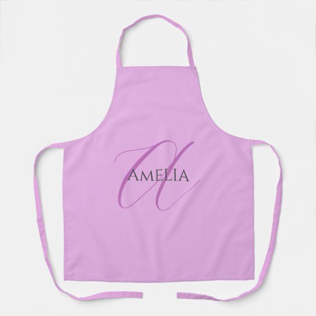 Name Monogram Initial Letter Orchid & Lilac Apron (Front)