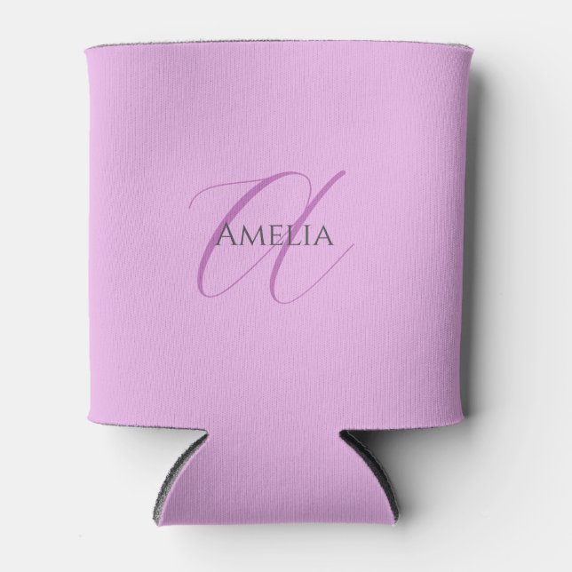 Name Monogram Initial Letter Orchid & Lilac Can Cooler (Front)