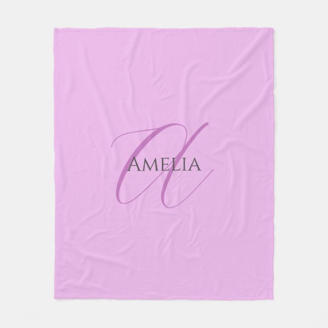 Name Monogram Initial Letter Orchid & Lilac Fleece Blanket (Front)