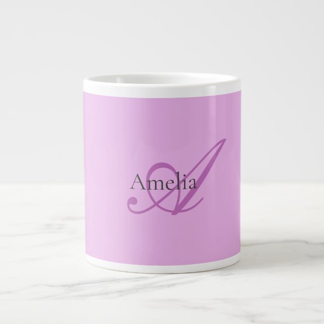 Name Monogram Initial Letter Orchid & Lilac Large Coffee Mug (Front)