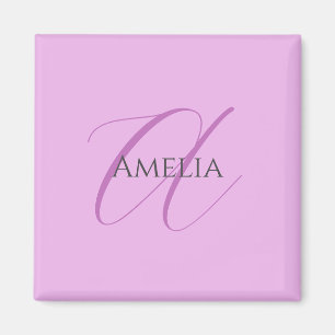 Name Monogram Initial Letter Orchid & Lilac Magnet