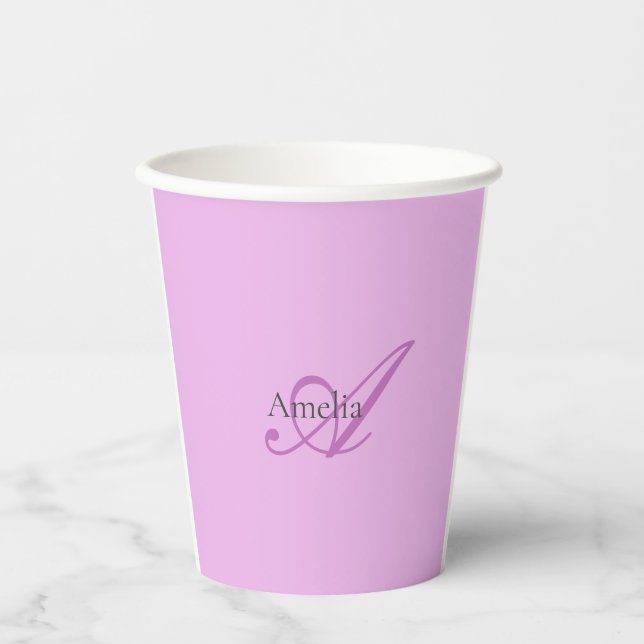 Name Monogram Initial Letter Orchid & Lilac Paper Cups (Front)