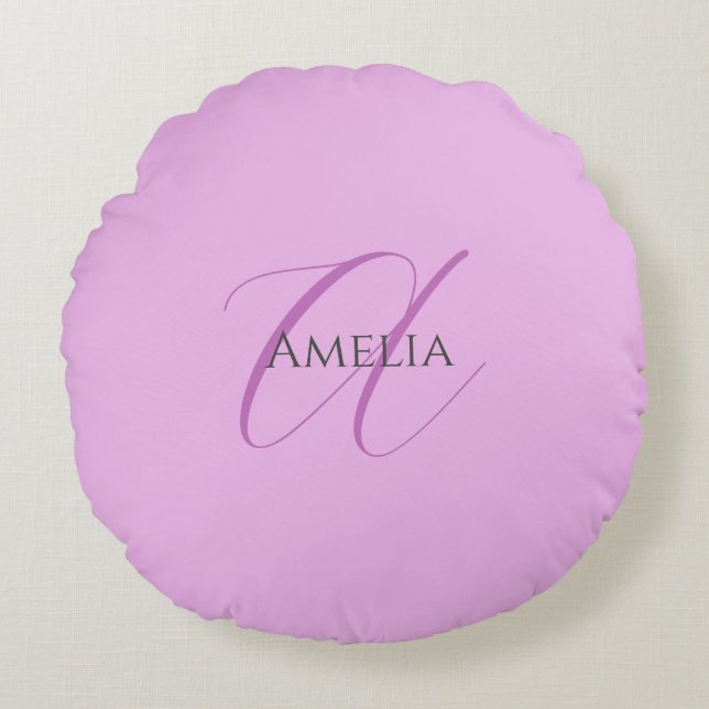 Name Monogram Initial Letter Orchid & Lilac Round Pillow (Front)